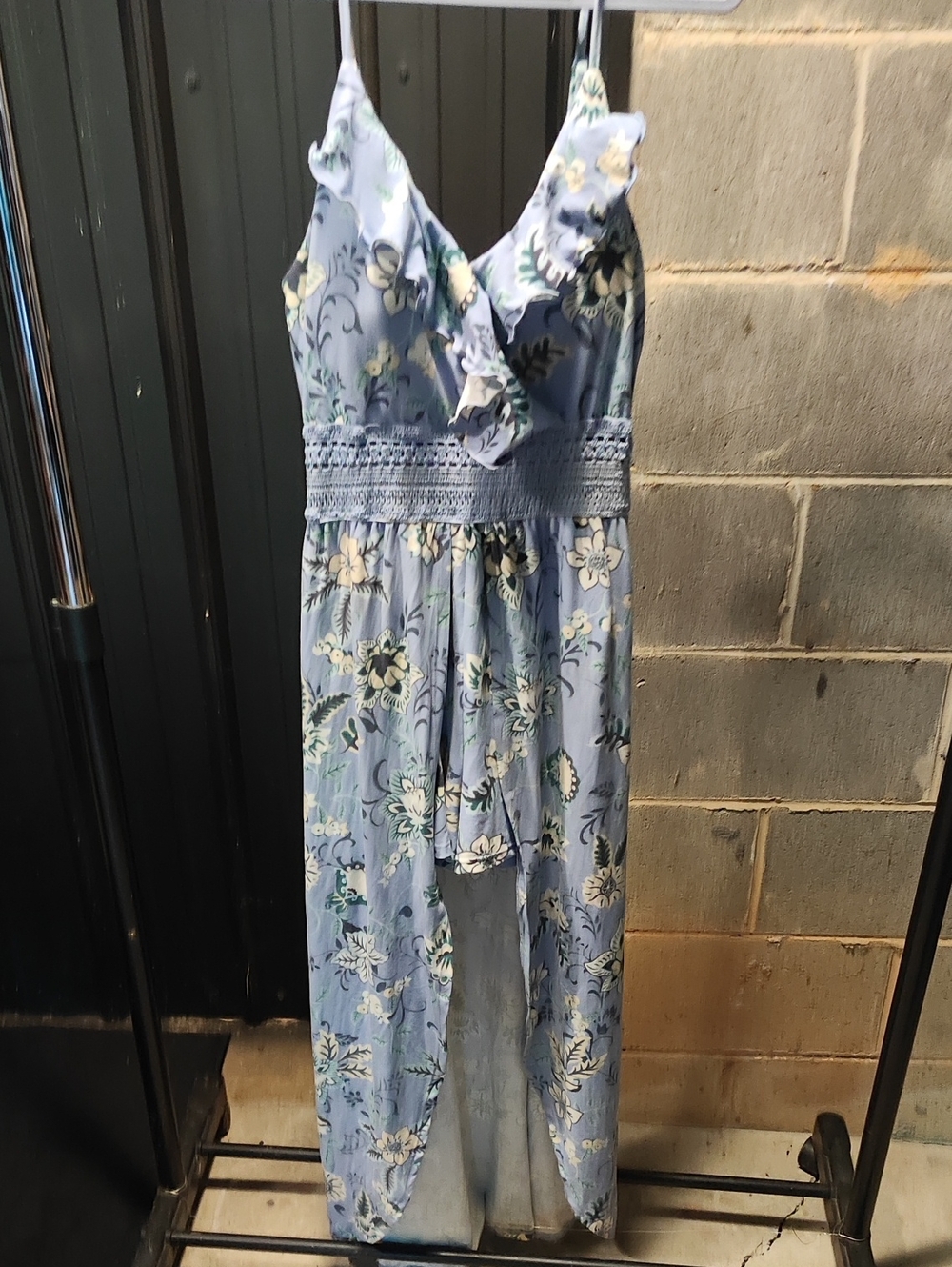 No Boundaries Light Blue Floral Jumpsuit